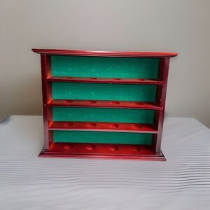 Vintage Mahogany Display Case Green Felt 16 Slot Round Divots